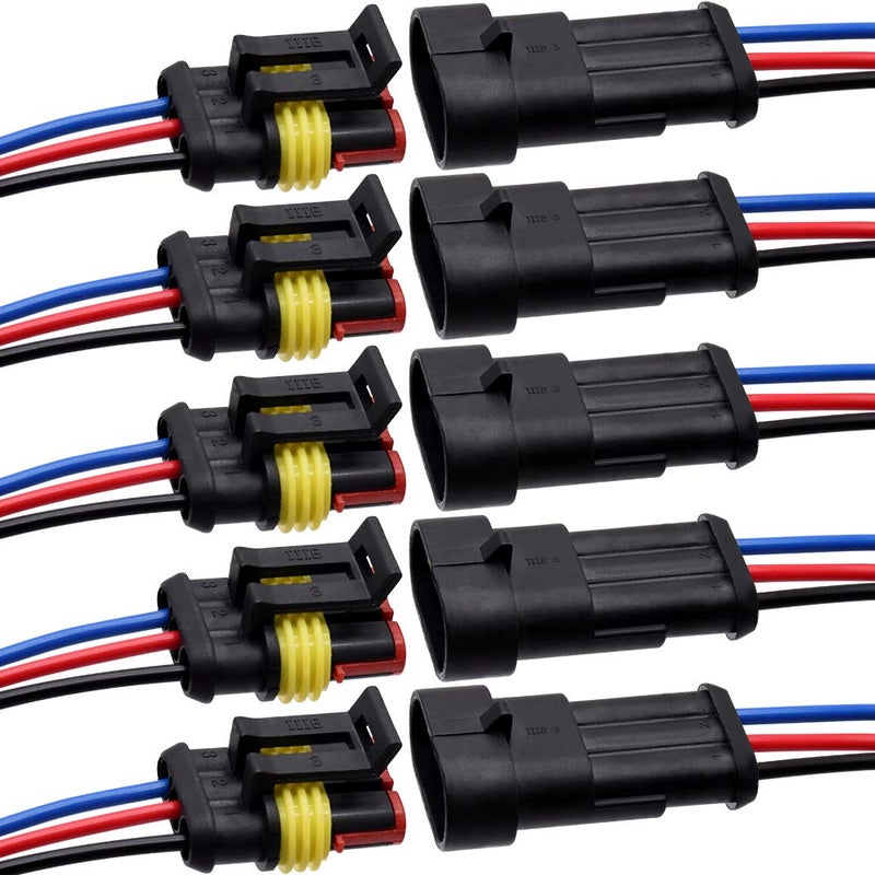 G 3 Pin Connector Waterproof Connector, Male and Female Way 16 AWG Wire Suitable for car Truck, Boat and Other Wire Connection 5 kit - Image 1